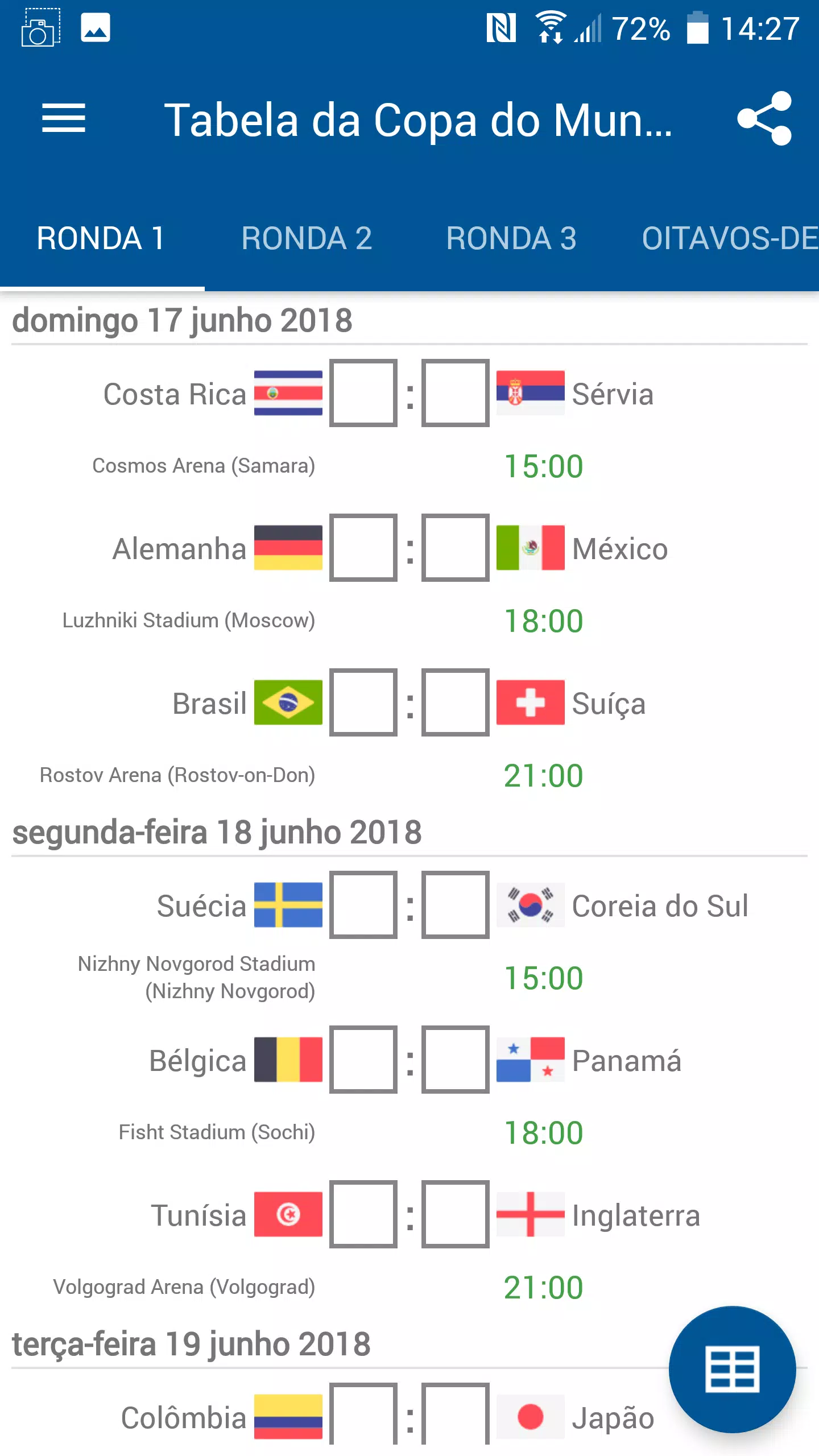 Download do APK de Tabela da Copa do Mundo 2018 R para Android