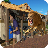 ataque de leão bravo e jogo de ícone