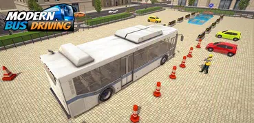 Moderno Autobús Conducción Clásico Estacionamiento