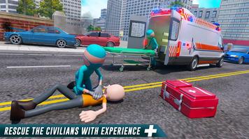 Stickman Ambulance Roof Stunts تصوير الشاشة 2