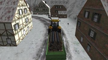 Tractor Drive: Wood Cargo Snowy Farm Roads Affiche