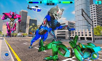 Wolf Robot Transform Helicopter Police Games Affiche