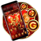 Golden Red Heart Bow Theme أيقونة