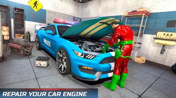 Superhero Police Car Mechanic: Police Truck Repair الملصق