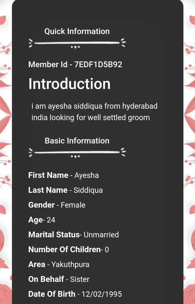 matrimonial description for sister
