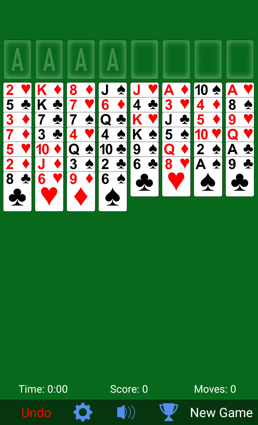 Freecell Solitaire Card Game On Green Background With Standard