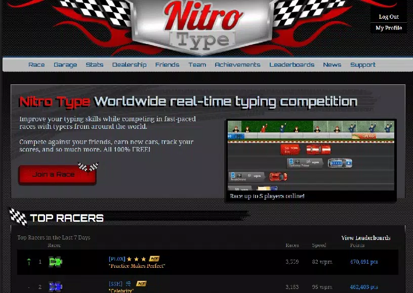 Nitro Type, Competitive Typing Game