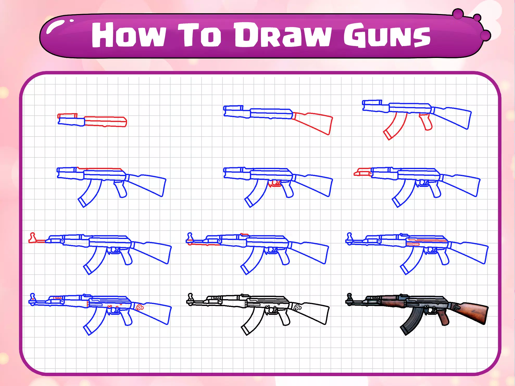 Оружие поэтапно. Оружие для рисования. Рисунки для срисовки оружие. Схема рисования оружия. Поэтапное рисование оружия.