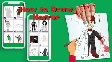 Poster How to Draw Horror Characters step by step. Scary