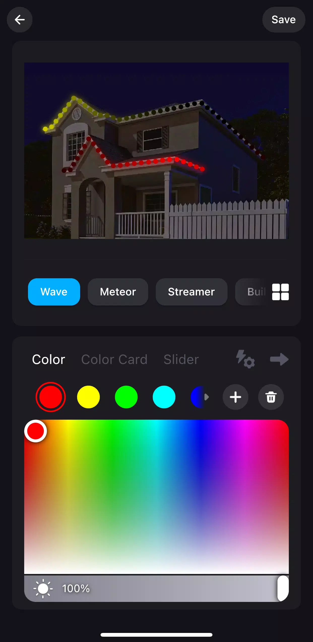 Animation and scene selection in the lighting app