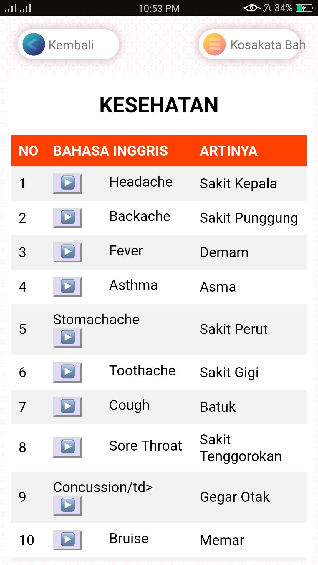 Audio Kosakata Bahasa  Inggris  Dan  Artinya  AUDIO BARU