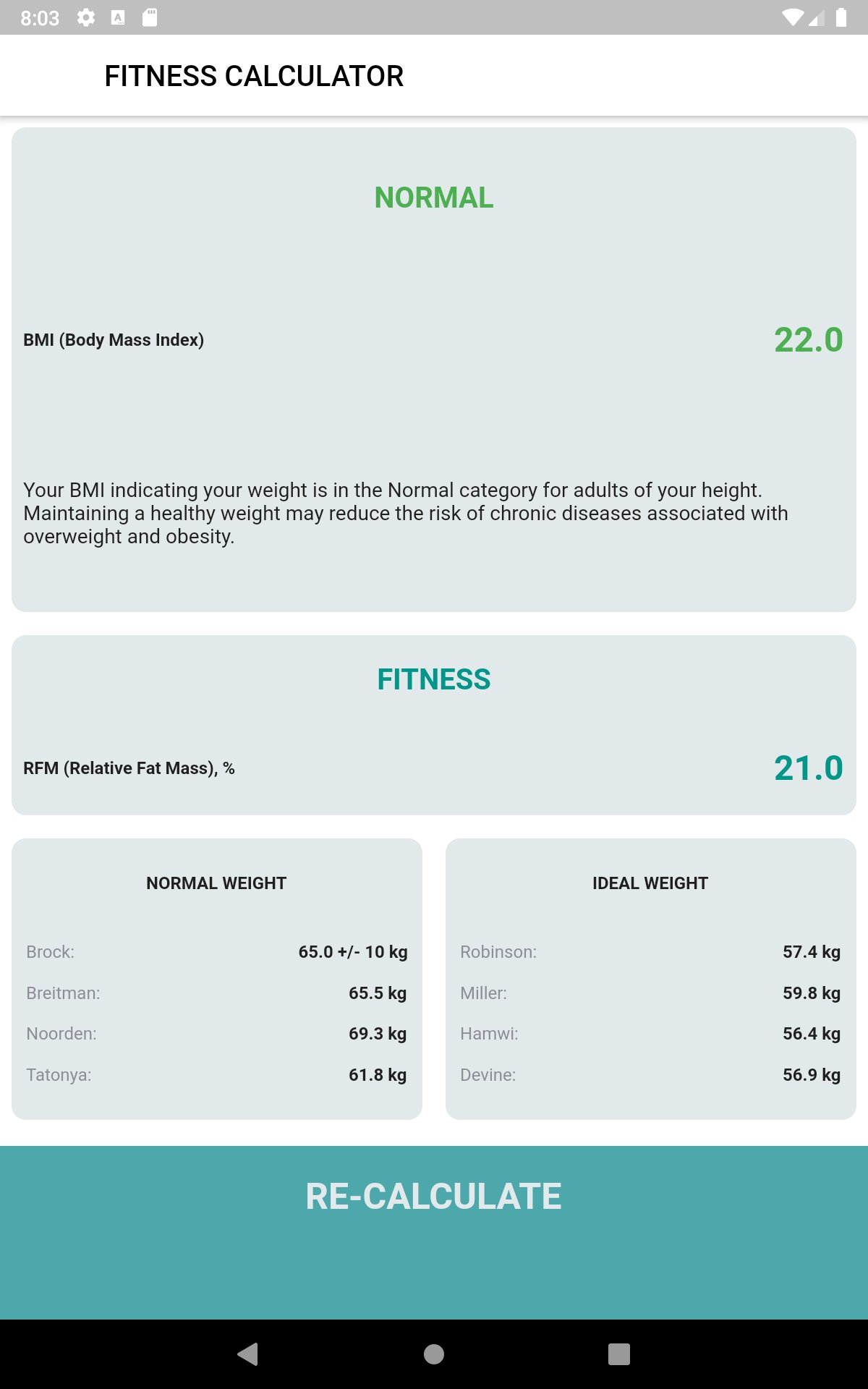 Body Calculator BMI/RFM/LBM, adjusted weight for Android APK Download