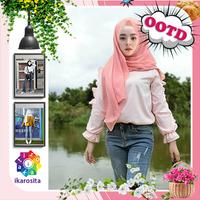 OOTD Hijab jeans Photo Editor Affiche
