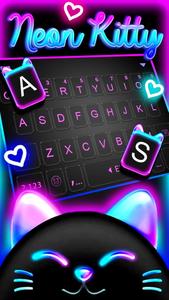 برنامه‌نما Cute Black Neon Kitty Keyboard عکس از صفحه