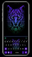 Fundo do Teclado Cool Neon Blue Wolf Cartaz