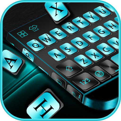 Tema Keyboard Cyan Metal