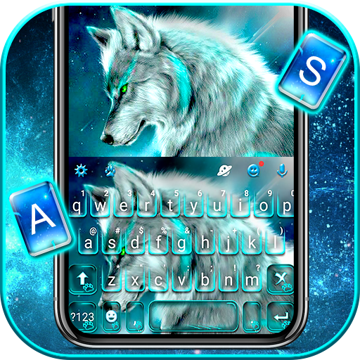 Cyan Neon Wolf Tema de teclado