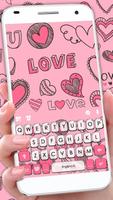 Tema Keyboard Doodle Pink Love poster