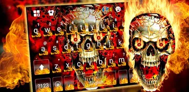 Fire Flaming Skull Tastatur-Th