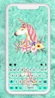 Floral Cyan Unicorn Poster