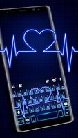 Tema Keyboard Neon Blue Heartb poster