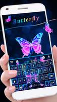 Pink Neon Butterfly Teclado Poster