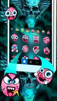 Neon Green 3d Skull Keyboard Theme syot layar 3