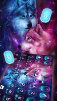 Tema Keyboard Neon Wolf Galaxy imagem de tela 1