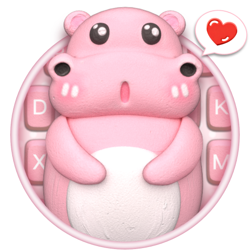 3D Pink Cute Hippo 主題鍵盤