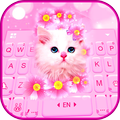 Pink Flowers Kitten Keyboard Theme