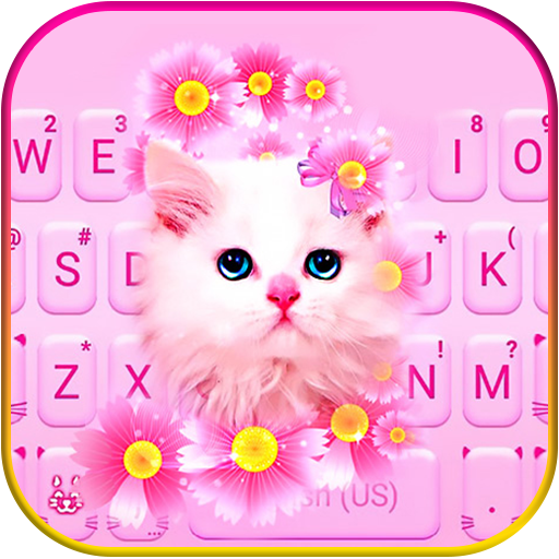 Pink Flowers Kitten Teclado