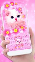 Motywy Pink Flowers Kitten plakat