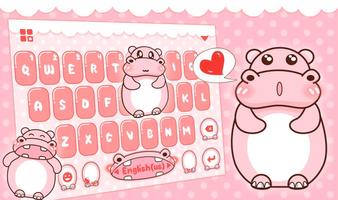 Pink Cute Hippo Affiche