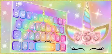 Rainbow Pink Rose Unicorn Keyb