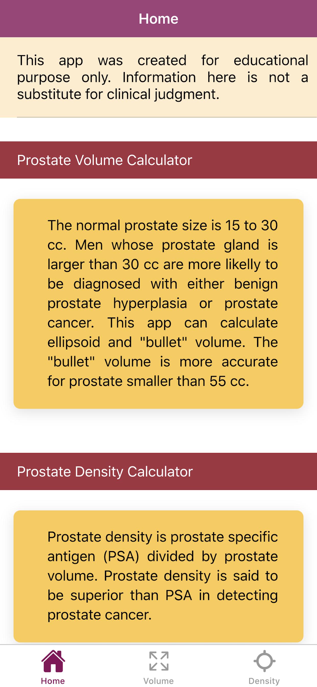 calculator volum prostata