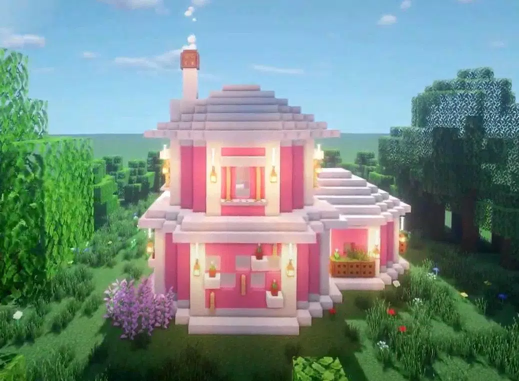 casa no minecraft rosa