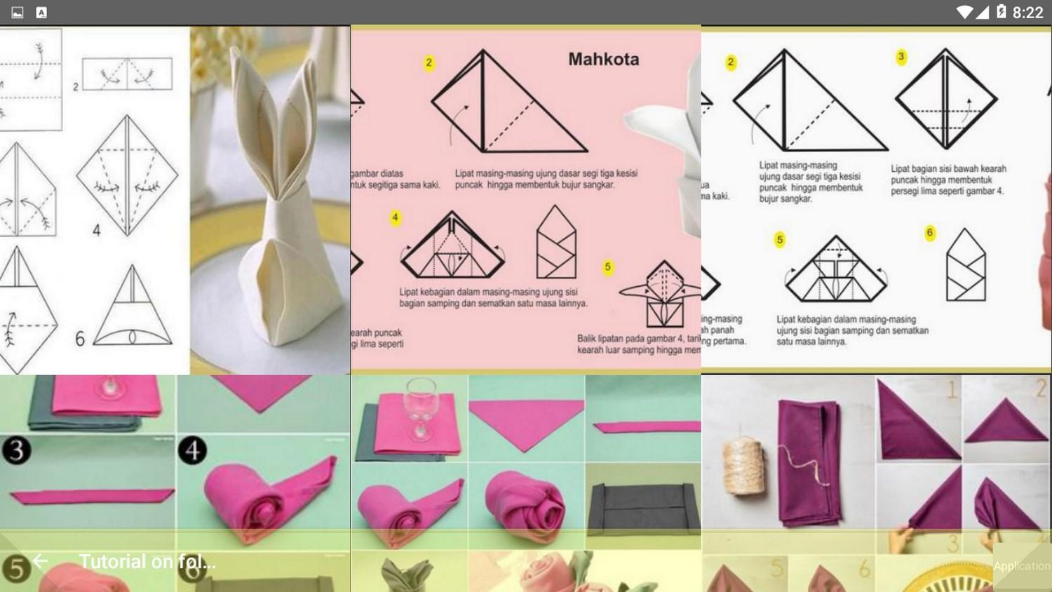 Tutorial on folding napkins for eating restaurants for Android 