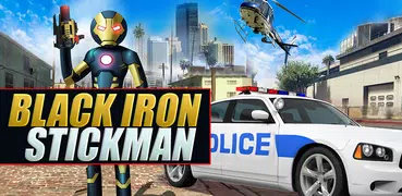 Black Superhero Iron Stickman Rope Hero Mafia