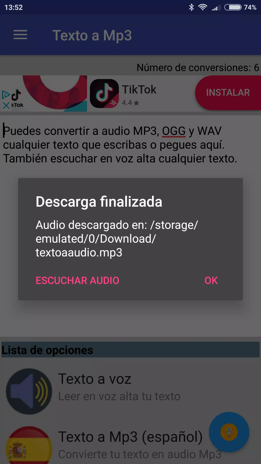 Descarga de APK de Texto a Mp3 para Android