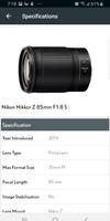 Lens List : Nikon Specificatio اسکرین شاٹ 3