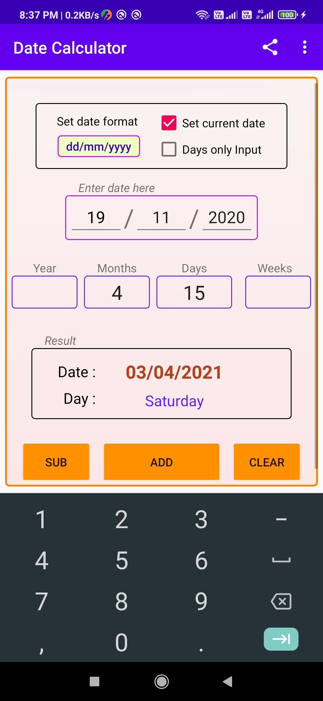 Date Calculator add to or subtract from a date APK voor Android Download