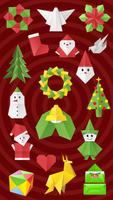 折り紙の新年とクリスマスのペーパークラフト ポスター
