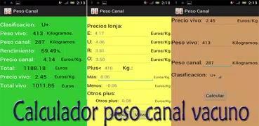 Calculador peso canal vacuno