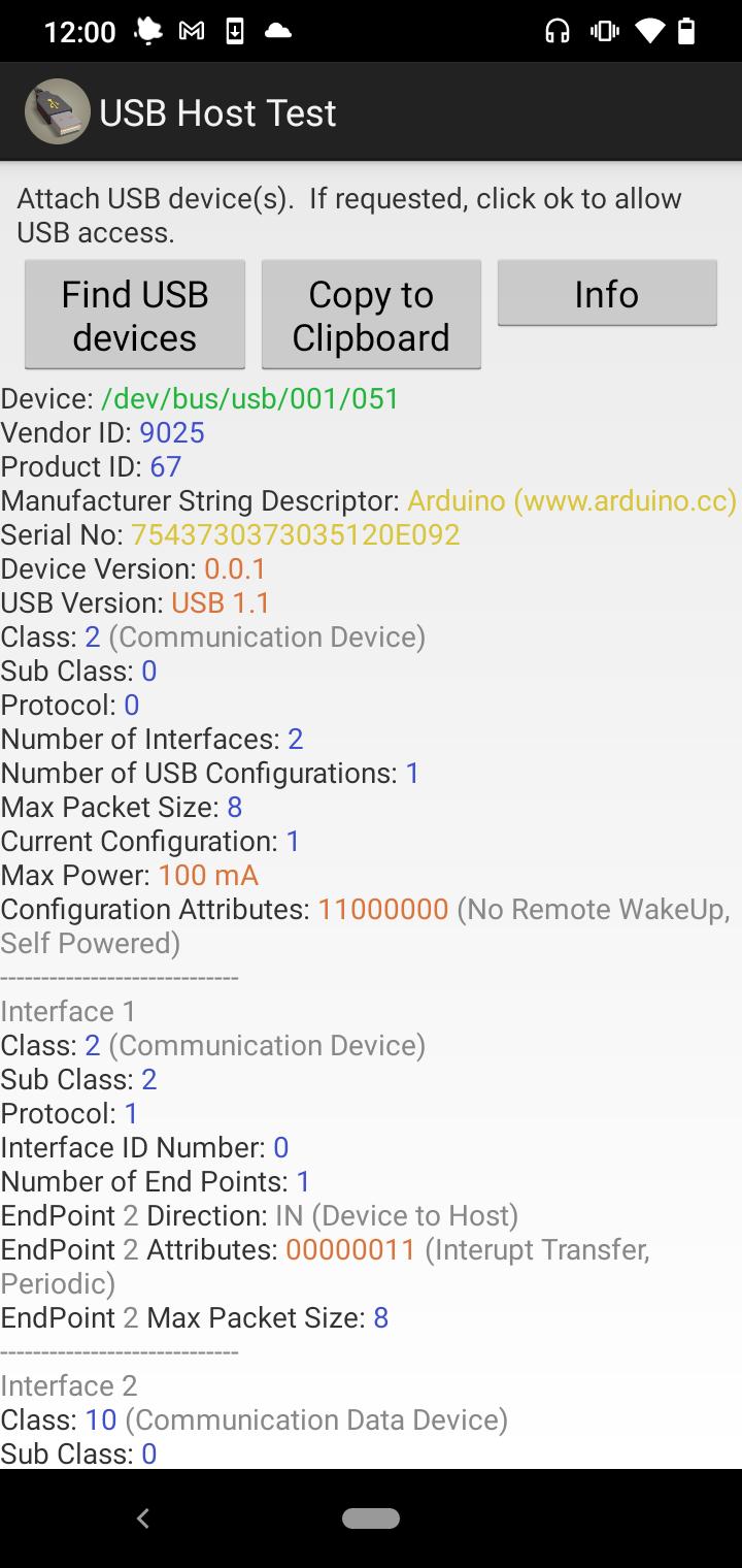 Test host. USB device list.