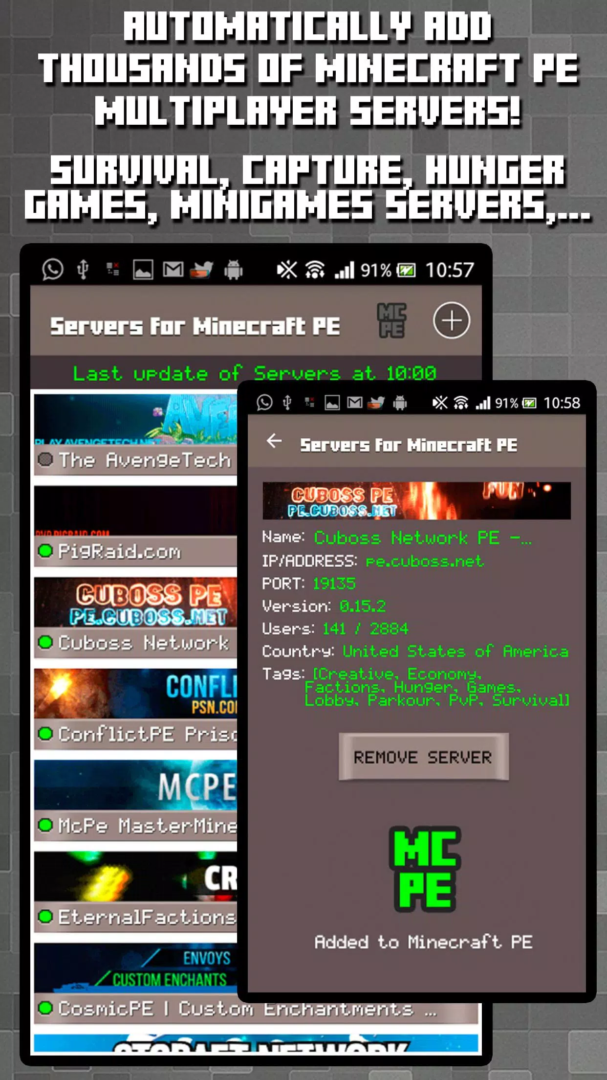 Serveurs pour Minecraft PE APK pour Android Télécharger