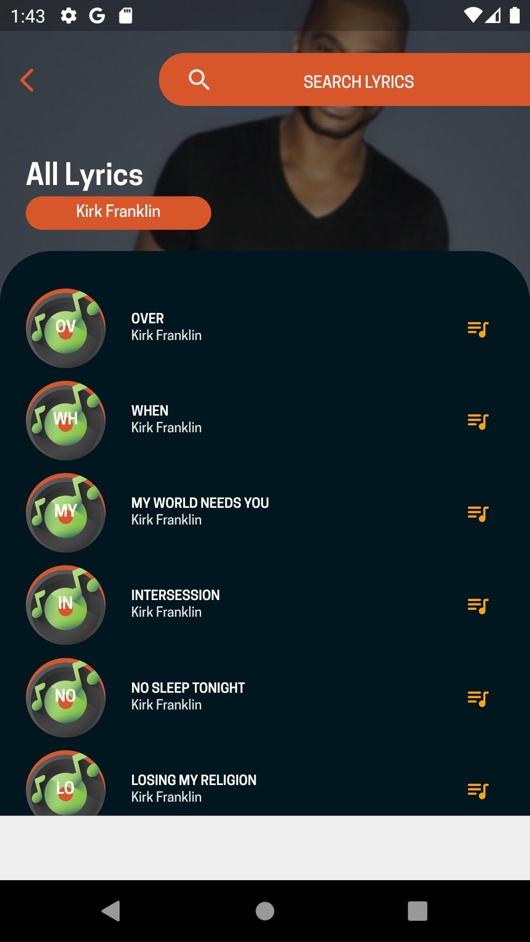 Tải xuống APK All Kirk Franklin song lyrics cho Android - Phiên bản Mới