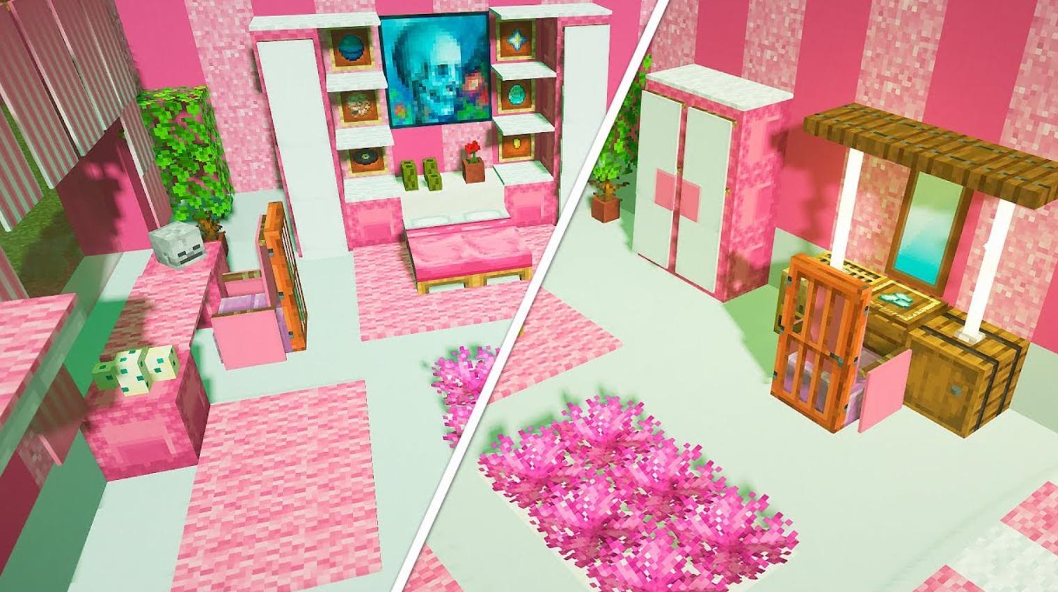 Розовый мод на майнкрафт. ОБУСТРОЙКА комнаты в МАЙНКРАФТЕ. Комната для девочки в МАЙНКРАФТЕ без модов. Розовая комната в МАЙНКРАФТЕ. Спальня майнкрафт.