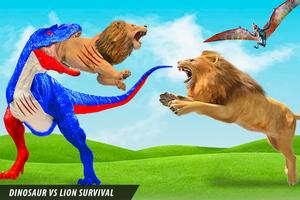 ライオン対恐竜の動物の戦い ポスター