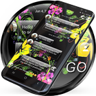 SMS Theme Glass Black Flowers icône