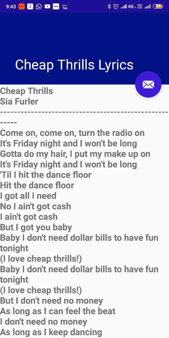 Cheap Thrills Song Lyrics APK für Android herunterladen